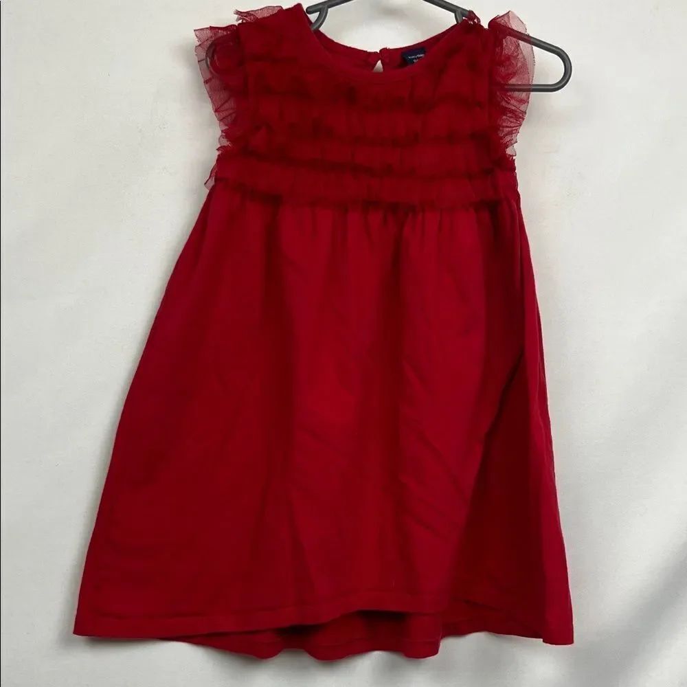 Baby Gap Red knit dress with mesh tulle ruffle bodice EUC size 2T